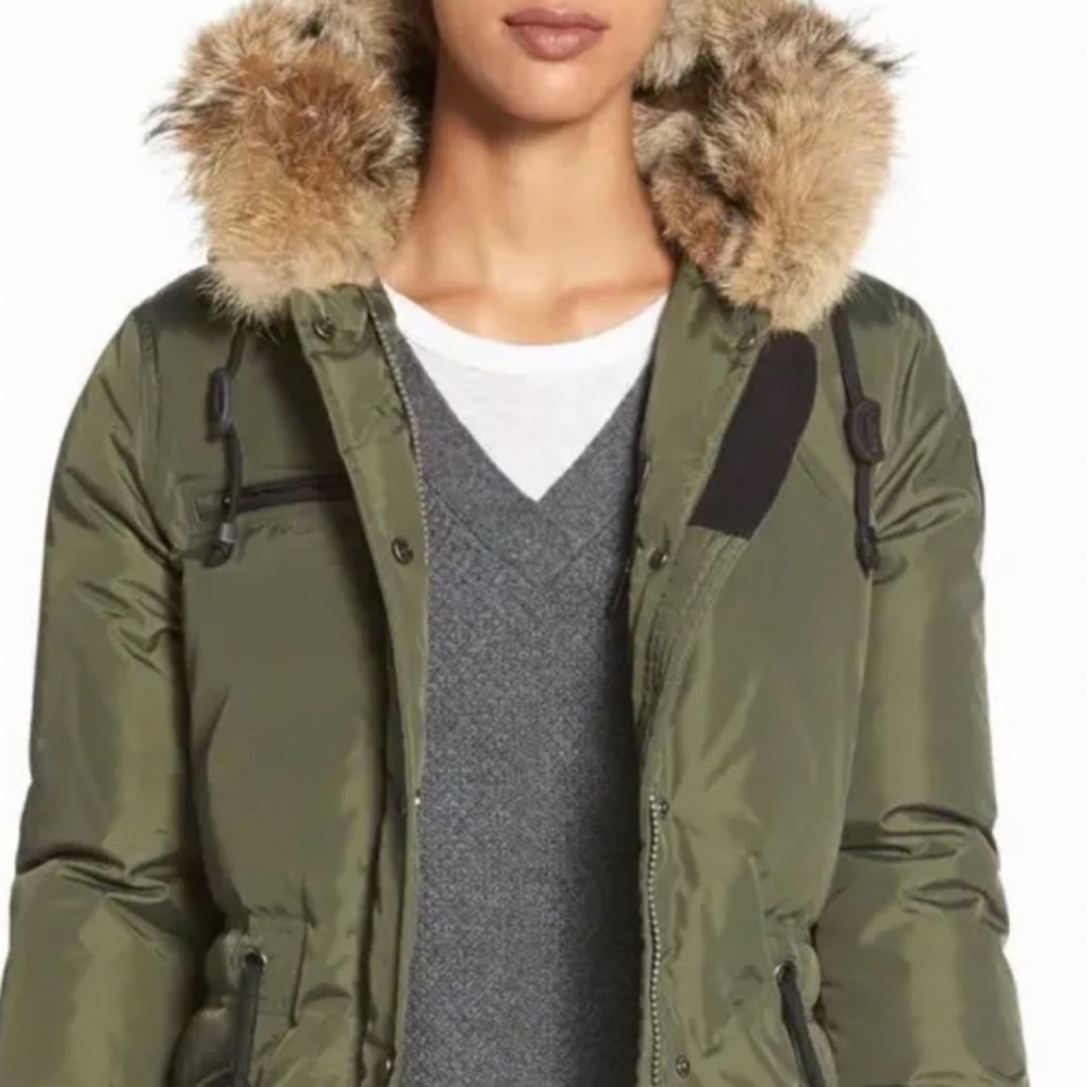 Pajar Canada Christina Genuine Down Coat Jacket winter army green rabbit fur XL